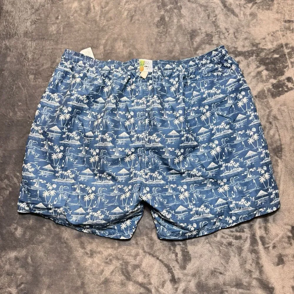 SPICY TUNA Sz 4XL Sailboat Surf Ocean Beach Life Palm Tree Swim Trunk Drawstring